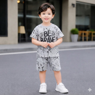 Bộ Hè Hoạ Tiết Loang In Hình Be Brave Chất Su 4 chiều Mềm Mát Cho Bé Trai size 9-33kg