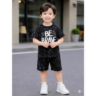 Bộ Hè Hoạ Tiết Loang In Hình Be Brave Chất Su 4 chiều Mềm Mát Cho Bé Trai size 9-33kg