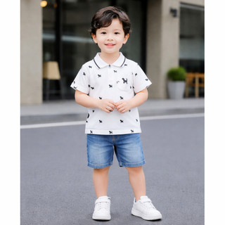 Áo Polo Bé Trai IN Họa Tiết Cún Dễ Thương – Thun Cá Sấu Co Giãn 4 Chiều Thoáng Mát SIZE 9-43kg