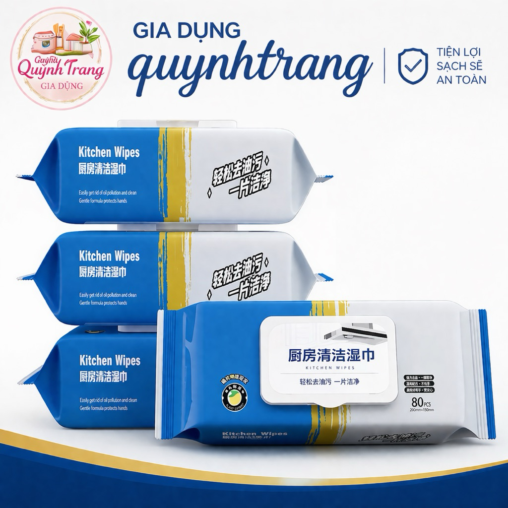 Khăn lau nhà bếp, khăn giấy đặc biệt để loại bỏ dầu, 80 túi lớn, khăn giấy ướt thấm dầu, dùng một lần dày