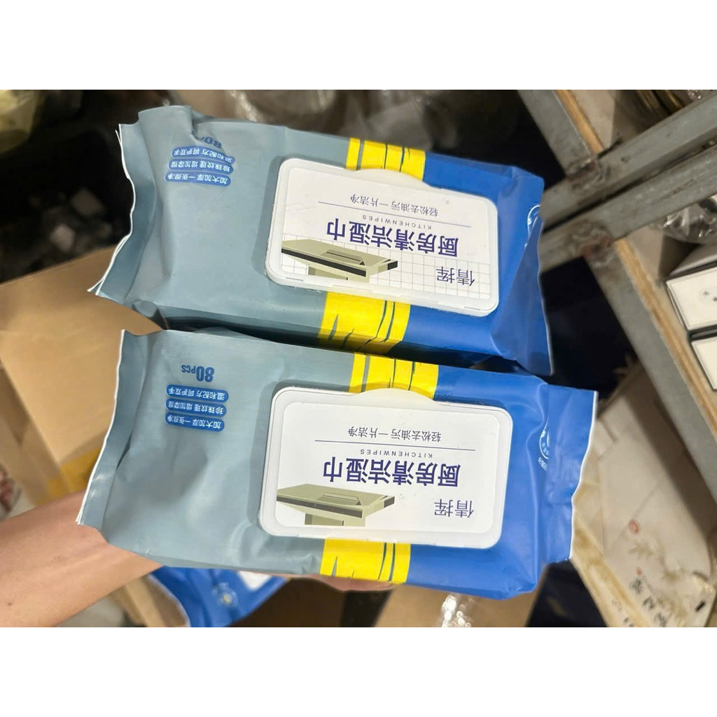 Khăn lau nhà bếp, khăn giấy đặc biệt để loại bỏ dầu, 80 túi lớn, khăn giấy ướt thấm dầu, dùng một lần dày