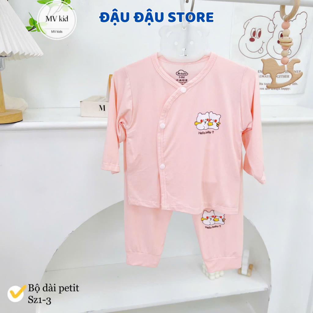 (Bé Gái) Bộ cộc tay bộ dài tay sơ sinh thun lạnh LT cho bé gái 3-9 kg bảng màu in hoạ tiết xinh Đậu Đậu Store