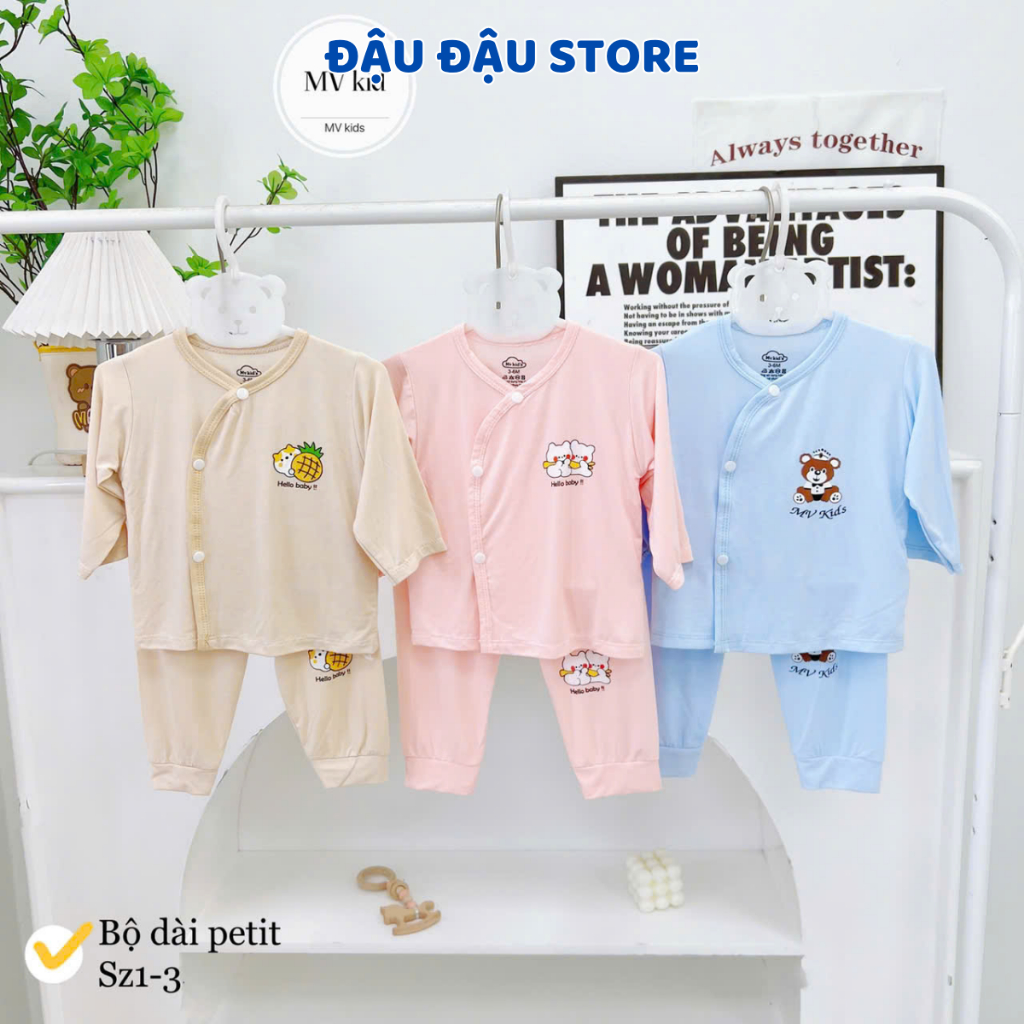(Bé Gái) Bộ cộc tay bộ dài tay sơ sinh thun lạnh LT cho bé gái 3-9 kg bảng màu in hoạ tiết xinh Đậu Đậu Store