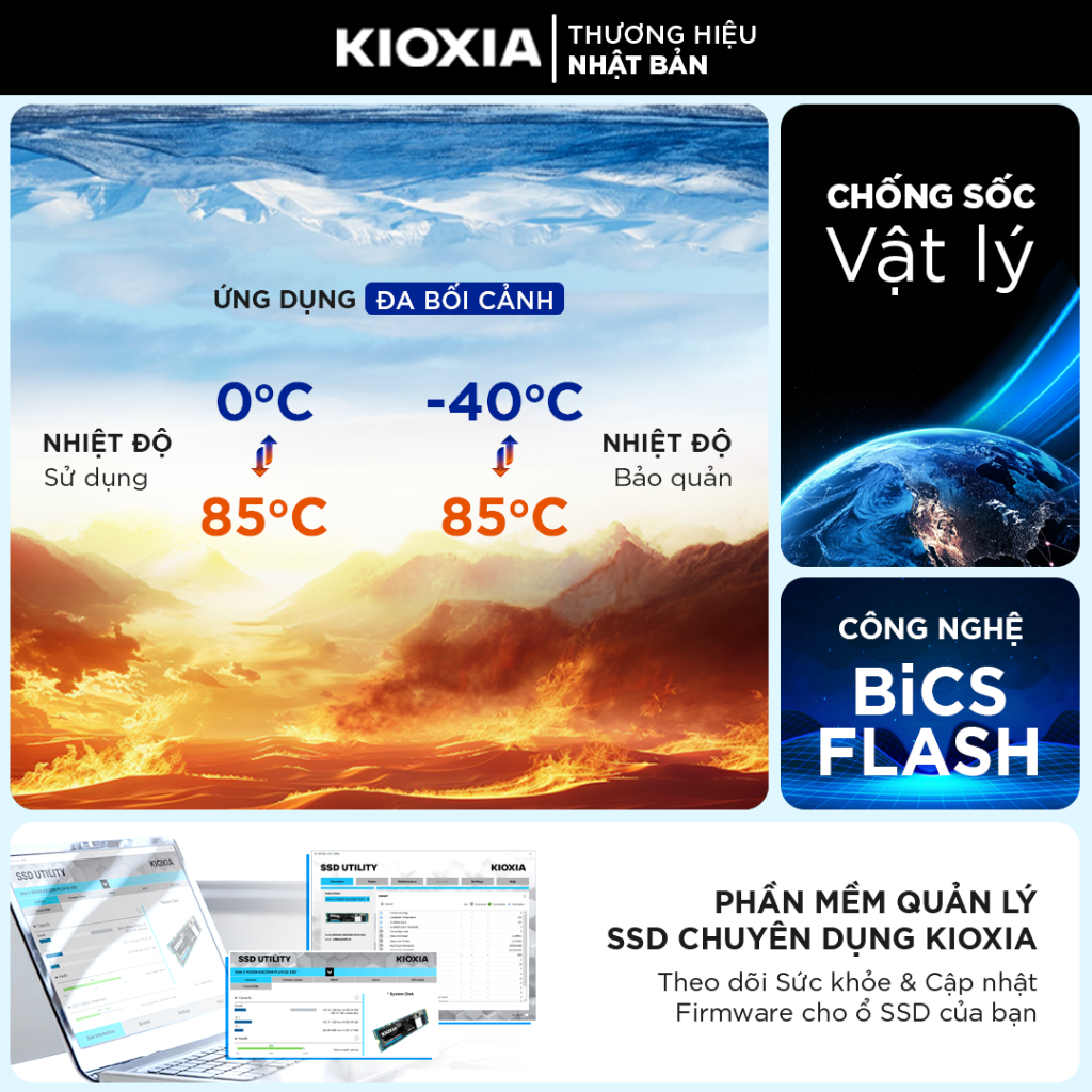 Ổ Cứng SSD SATA KIOXIA 480GB/960GB 2.5 inch 555/540MB/s cho PC, Laptop, NAS, BH 3 năm