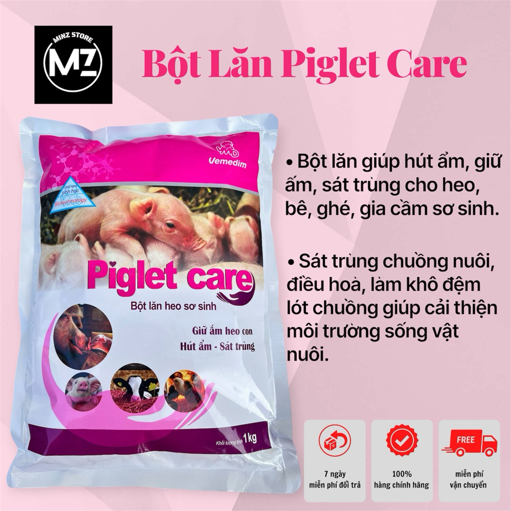 Bột lăn heo, giữ ấm heo con, hút ẩm, sát trùng, Vemedim PIGLET CARE gói (1kg)