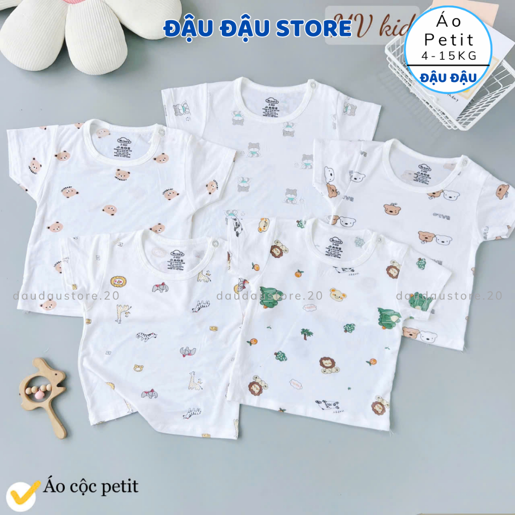 Set 5 Áo cài vai cộc tay chất thun lạnh cho bé trai gái 5-15kg phối màu VT mềm mịn mát in hoạ tiết (AL12T) Đậu Đậu Store