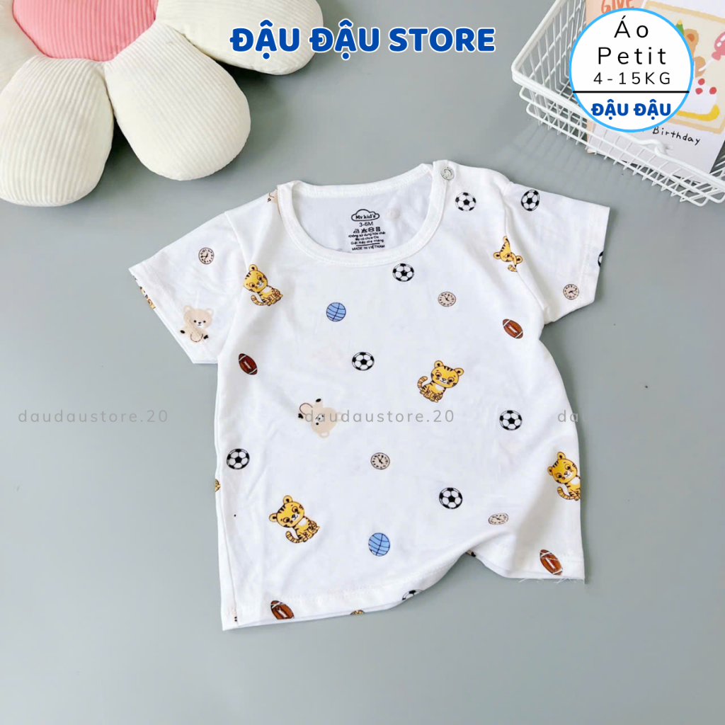 Set 5 Áo cài vai cộc tay chất thun lạnh cho bé trai gái 5-15kg phối màu VT mềm mịn mát in hoạ tiết (AL12T) Đậu Đậu Store