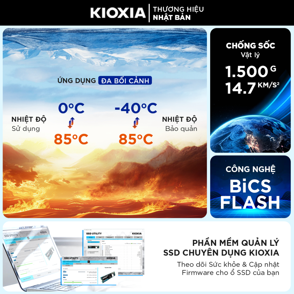 Ổ Cứng SSD KIOXIA Exceria BASIC 1TB/ 2TB KIOXIA Gen4 - M2 NVMe 7200/6600MB/s, BH 5 Năm
