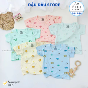 Áo cài vai cộc tay thun petit cho bé trai gái 5-15kg phối màu mềm mịn mát in hoạ tiết AL12 Đậu Đậu Store