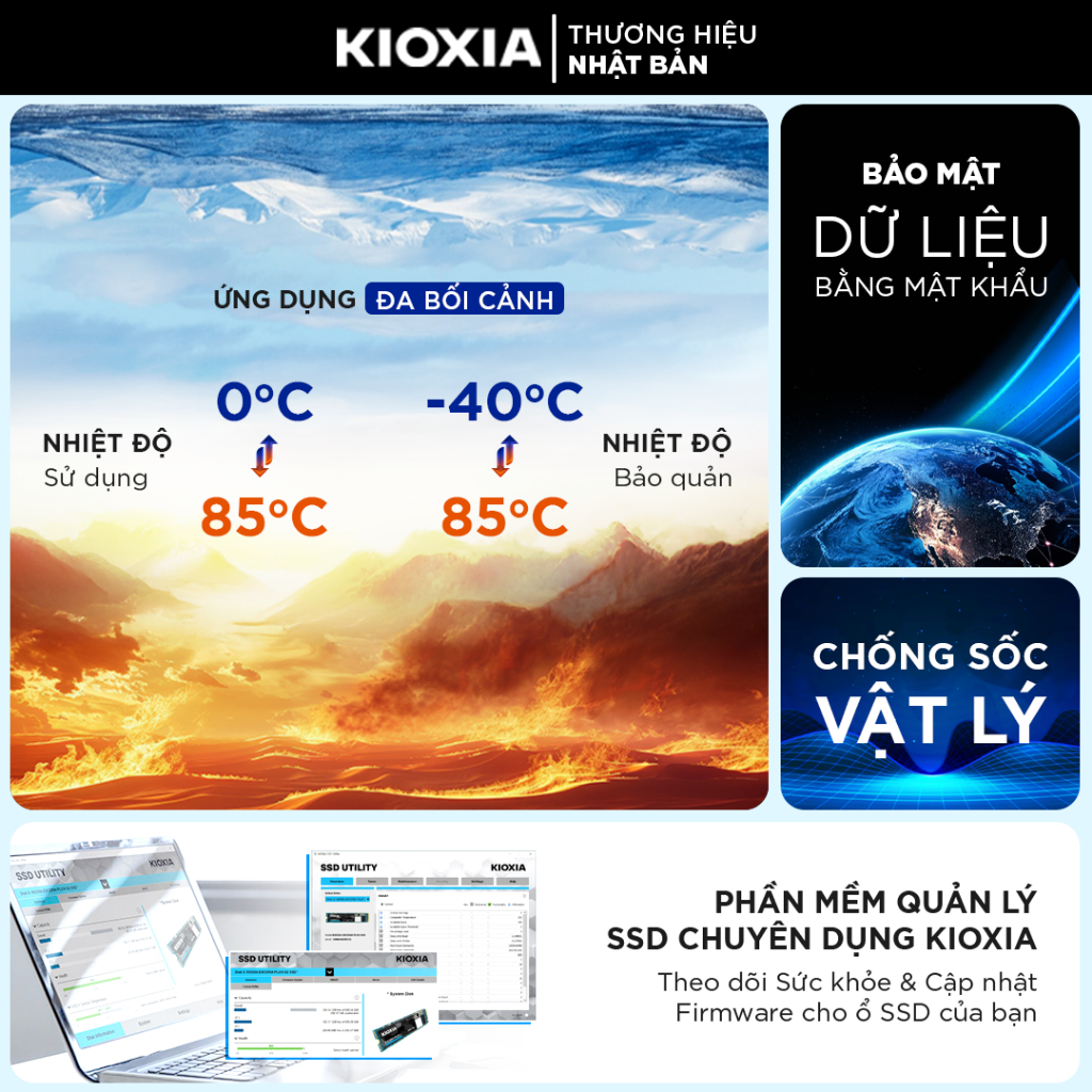 Ổ Cứng SSD Di Động KIOXIA PLUS G2 Dluong 500GB / 1TB / 2TB đọc 1050mbs / ghi 1000MBs - BH 5 Năm