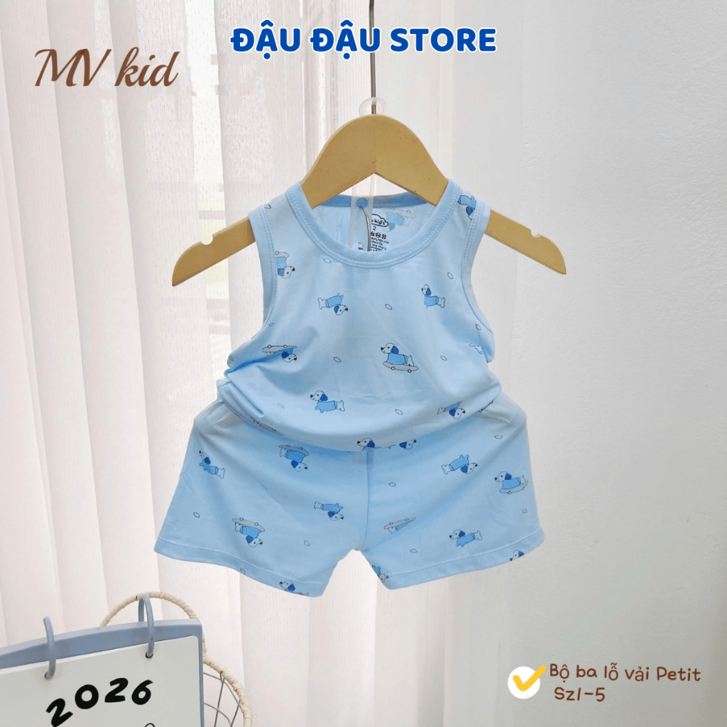 Set 2/3 bộ ba lỗ màu thun petit sơ sinh in hoạ tiết mềm mịn cho bé trai gái size 4 -14 kg MV-BL06M Đậu Đậu Store