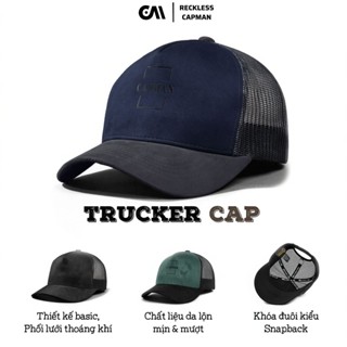 CAPMAN RECKLESS Mũ Lưỡi Trai Màu Đen Da Lộn CM30, Nón Kết Nam Lưới Thoáng Mát, Chất Liệu Kaki Cotton