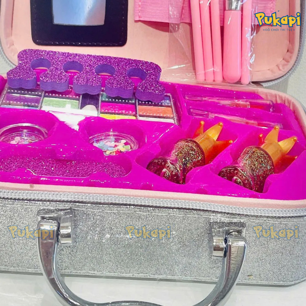 Bộ Đồ Chơi Vali Trang Điểm Cho Bé Gái Màu Hồng Dễ Thương Trang Điểm Làm Nail Cho Bé - Đồ Chơi Cho Bé PUKAPI