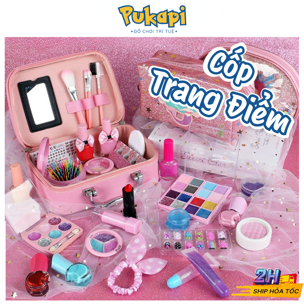 Bộ Đồ Chơi Vali Trang Điểm Cho Bé Gái Màu Hồng Dễ Thương Trang Điểm Làm Nail Cho Bé - Đồ Chơi Cho Bé PUKAPI