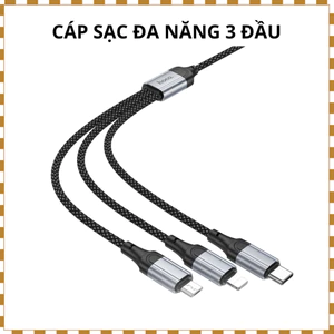 Cáp Sạc HOCO X102 3 Trong 1 Dài 1m – Type-C / Micro / Đầu 8 Chân 2.4A, Dây Sạc Đa Năng Bền Chắc