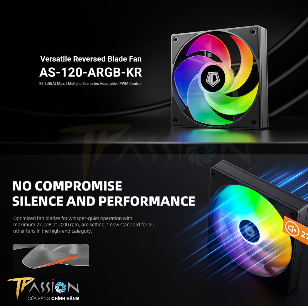 Quạt Fan Case 12cm ID-COOLING AS - 120 K /  BLACK/WHITE LED ARGB - Chính hãng, tản nhiệt tốc 2000RPM | BigBuy360 - bigbuy360.vn