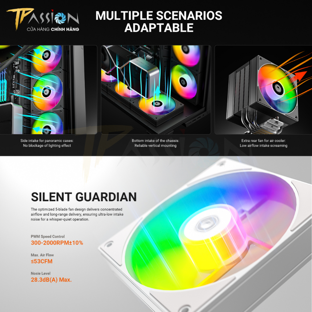 Quạt Fan Case 12cm ID-COOLING AS - 120 K /  BLACK/WHITE LED ARGB - Chính hãng, tản nhiệt tốc 2000RPM | BigBuy360 - bigbuy360.vn