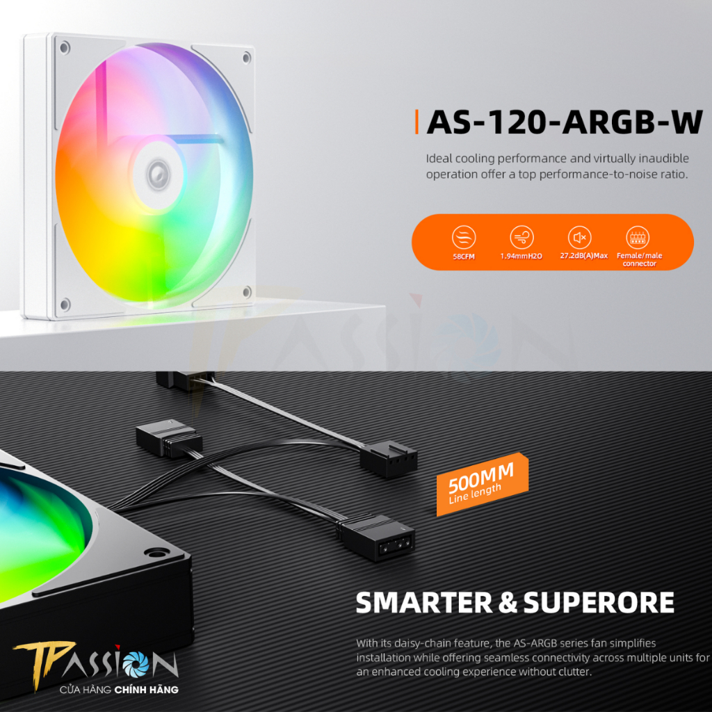 Quạt Fan Case 12cm ID-COOLING AS - 120 K /  BLACK/WHITE LED ARGB - Chính hãng, tản nhiệt tốc 2000RPM | BigBuy360 - bigbuy360.vn