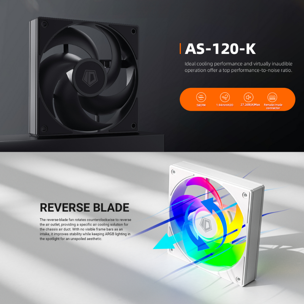 Quạt Fan Case 12cm ID-COOLING AS - 120 K /  BLACK/WHITE LED ARGB - Chính hãng, tản nhiệt tốc 2000RPM | BigBuy360 - bigbuy360.vn