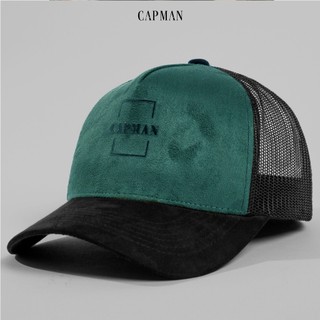 CAPMAN RECKLESS Mũ Lưỡi Trai Màu Đen Da Lộn CM30, Nón Kết Nam Lưới Thoáng Mát, Chất Liệu Kaki Cotton