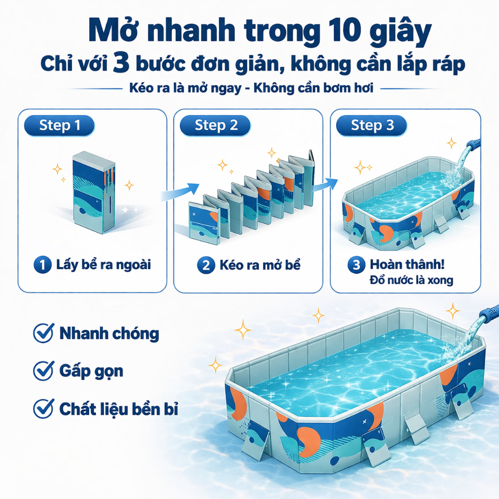 bể bơi tại nhà Bể bơi gia đình loại lớn có thể gấp gọn không cần bơm hơi Dành cho 1-10 người