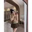 Sét Bộ Mùa Hè Áo len mỏng Nữ cộc tay form vừa mix chân váy xếp ly MS582