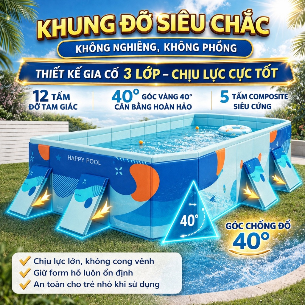 bể bơi tại nhà Bể bơi gia đình loại lớn có thể gấp gọn không cần bơm hơi Dành cho 1-10 người