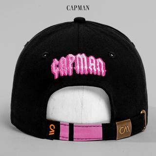 Reckless Capman Mũ Lưỡi Trai Đen Thêu Hình 3D Logo Hồng Nổi Bật Vải Kaki Cotton Unisex Chống Nắng