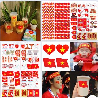 Sticker dán mặt CÓ CÁN BÓNG, decal cờ đỏ sao vàng, tem dán lá cờ Việt Nam, cờ tổ quốc dịp 30/4 2/9