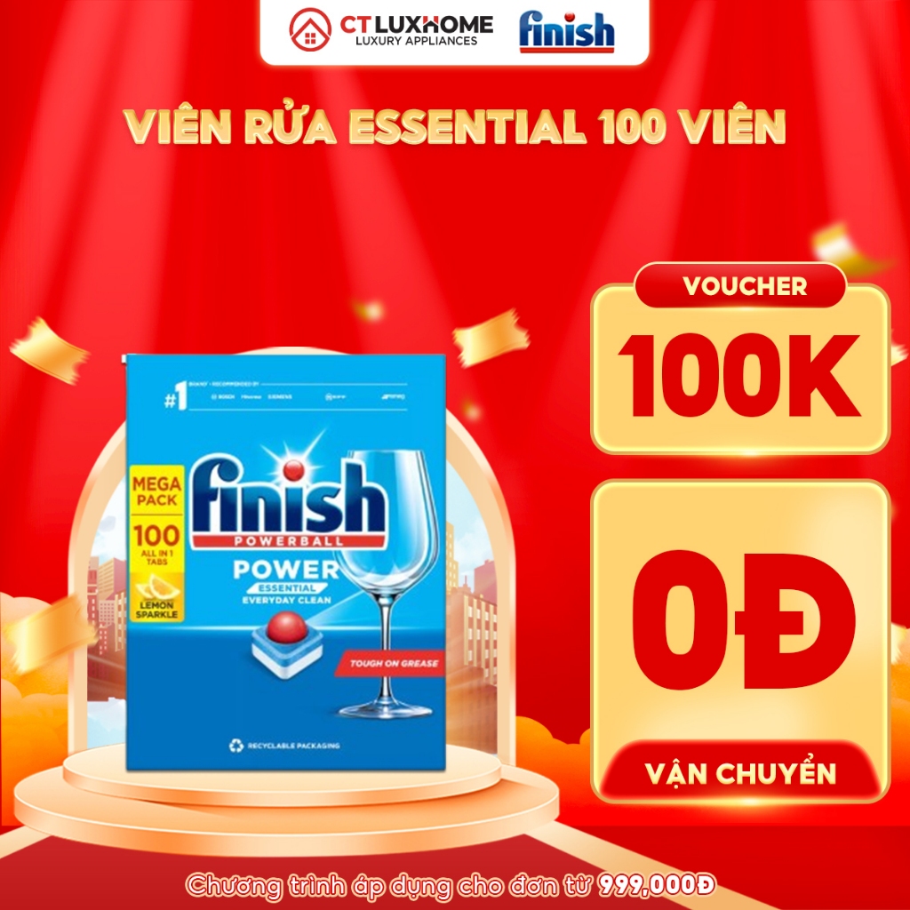 Viên rửa chén bát Finish Essential 100 viên [6 chức năng - Hàng chính ...