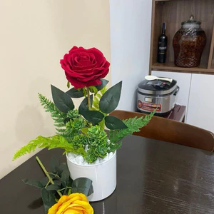 CHẬU HOA HỒNG LỤA ĐẦY ĐỦ NHƯ HÌNH - CHẬU HOA GIẢ DECOR