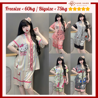 Bộ đồ ngủ nữ pijama lửng ngố cổ v chữ y lụa latin mịn mát bigsize 2SLC02, đồ bộ nữ đồ mặc nhà dễ thương sang chảnh