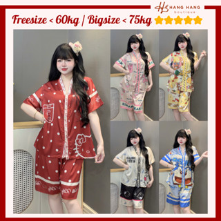 Bộ đồ ngủ nữ pijama lửng ngố cổ v chữ y lụa latin mịn mát bigsize 2SLC02, đồ bộ nữ đồ mặc nhà dễ thương sang chảnh