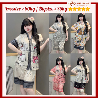 Bộ đồ ngủ nữ pijama lửng ngố cổ v chữ y lụa latin mịn mát bigsize 2SLC02, đồ bộ nữ đồ mặc nhà dễ thương sang chảnh