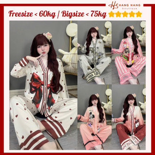 Bộ đồ ngủ nữ pijama dài tay cổ v chữ y lụa latin mềm mịn mát bigsize 2SDD05, đồ bộ nữ đồ mặc nhà dễ thương sang chảnh