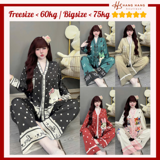 Bộ đồ ngủ nữ pijama dài tay cổ v chữ y lụa latin mềm mịn mát bigsize 2SDD05, đồ bộ nữ đồ mặc nhà dễ thương sang chảnh