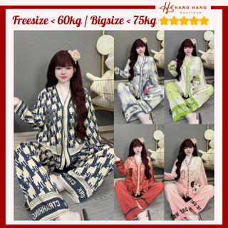 Bộ đồ ngủ nữ pijama dài tay cổ v chữ y lụa latin mềm mịn mát bigsize 2SDD05, đồ bộ nữ đồ mặc nhà dễ thương sang chảnh