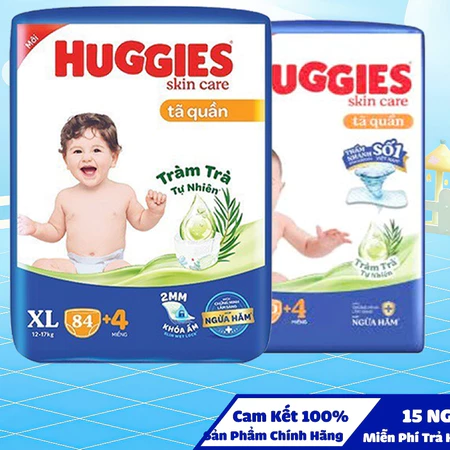 Bỉm tã quần Huggies Skin Care Mega Jumbo tràm trà hàng M106/L104/XL88/XXL76