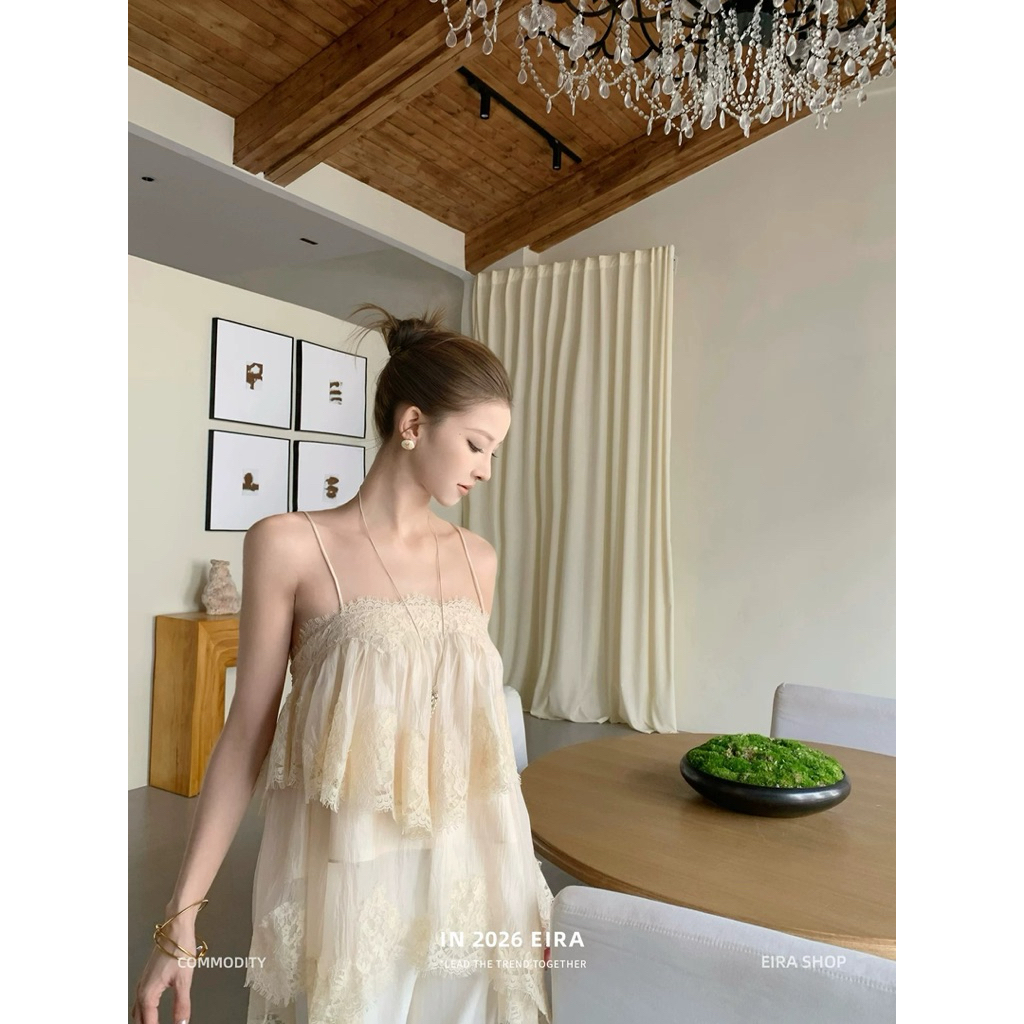 Áo 2 dây tơ xoè phối ren đan dây lưng mai phương bùi