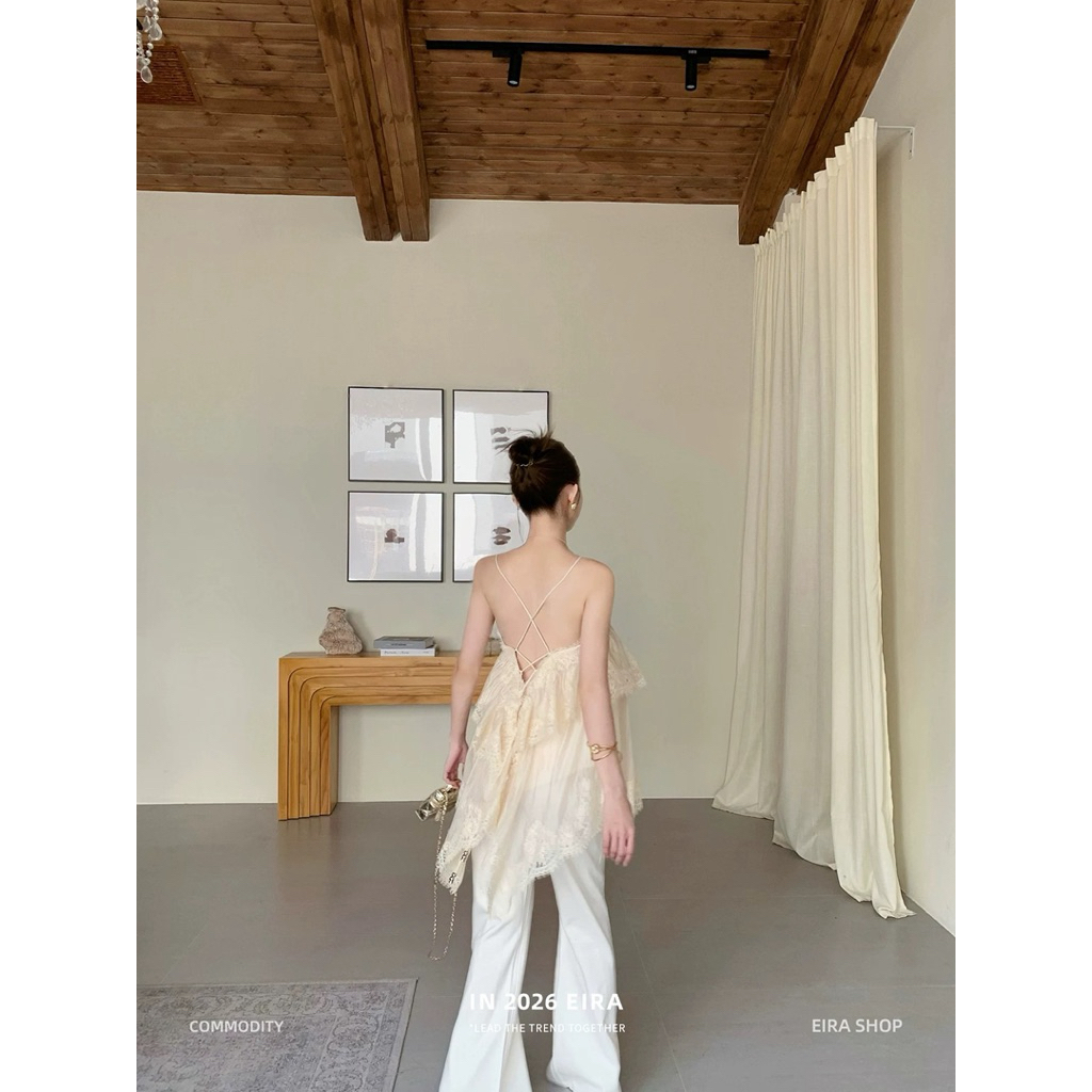 Áo 2 dây tơ xoè phối ren đan dây lưng mai phương bùi