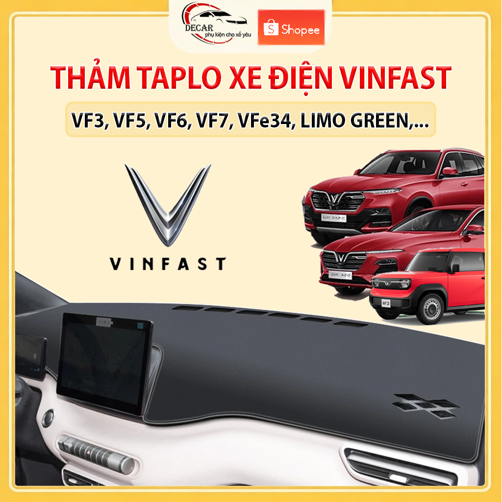 Thảm Taplo Ô Tô Điện VinFast Da Carbon, Nhung Lông Cừu Cao Cấp Limo Green, VF3, VF5, VF6, VF7, VF8, VF9, VFe34, Fadil,..
