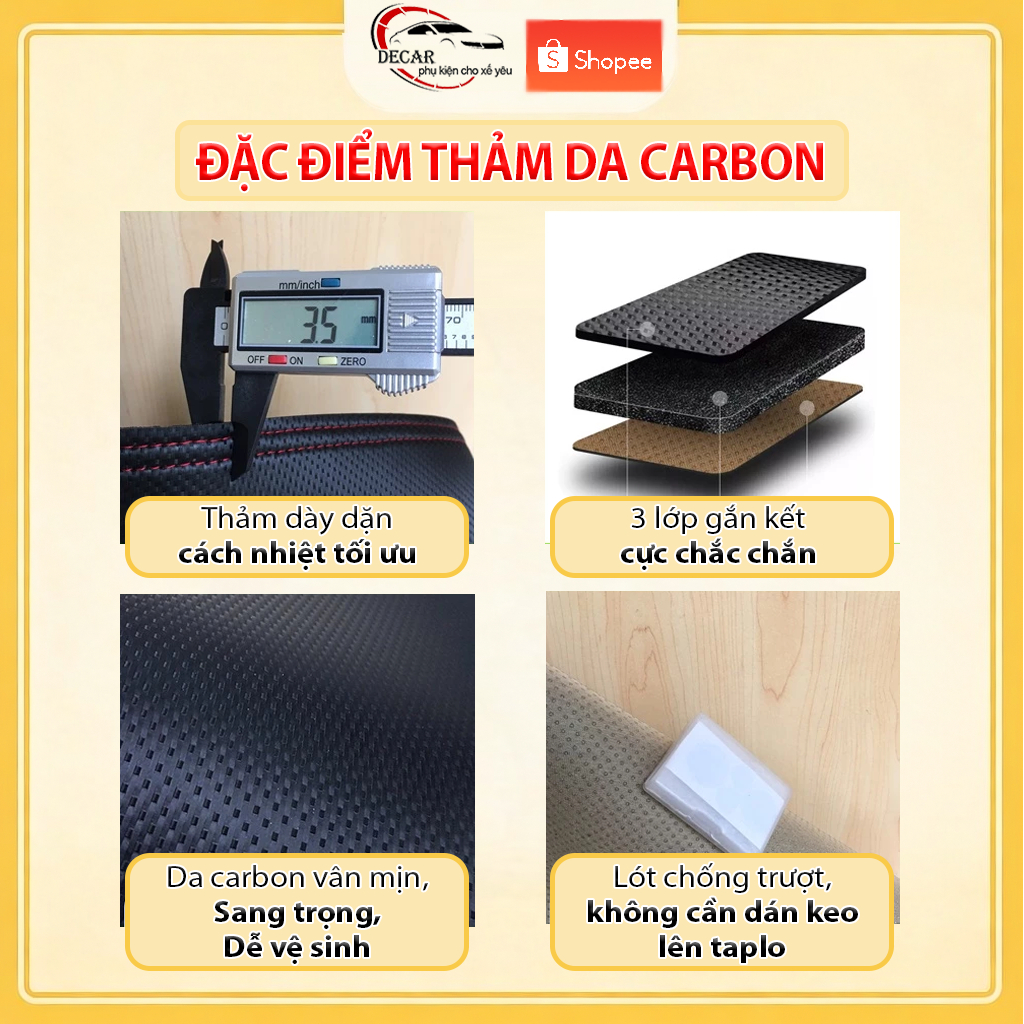 Thảm Taplo Ô Tô Da Cacbon, Nhung Lông Cừu Cao Cấp Xe Vinfast VF3 Chống Nắng, Chống Trượt, Giảm Nhiệt Bảo Vệ Taplo