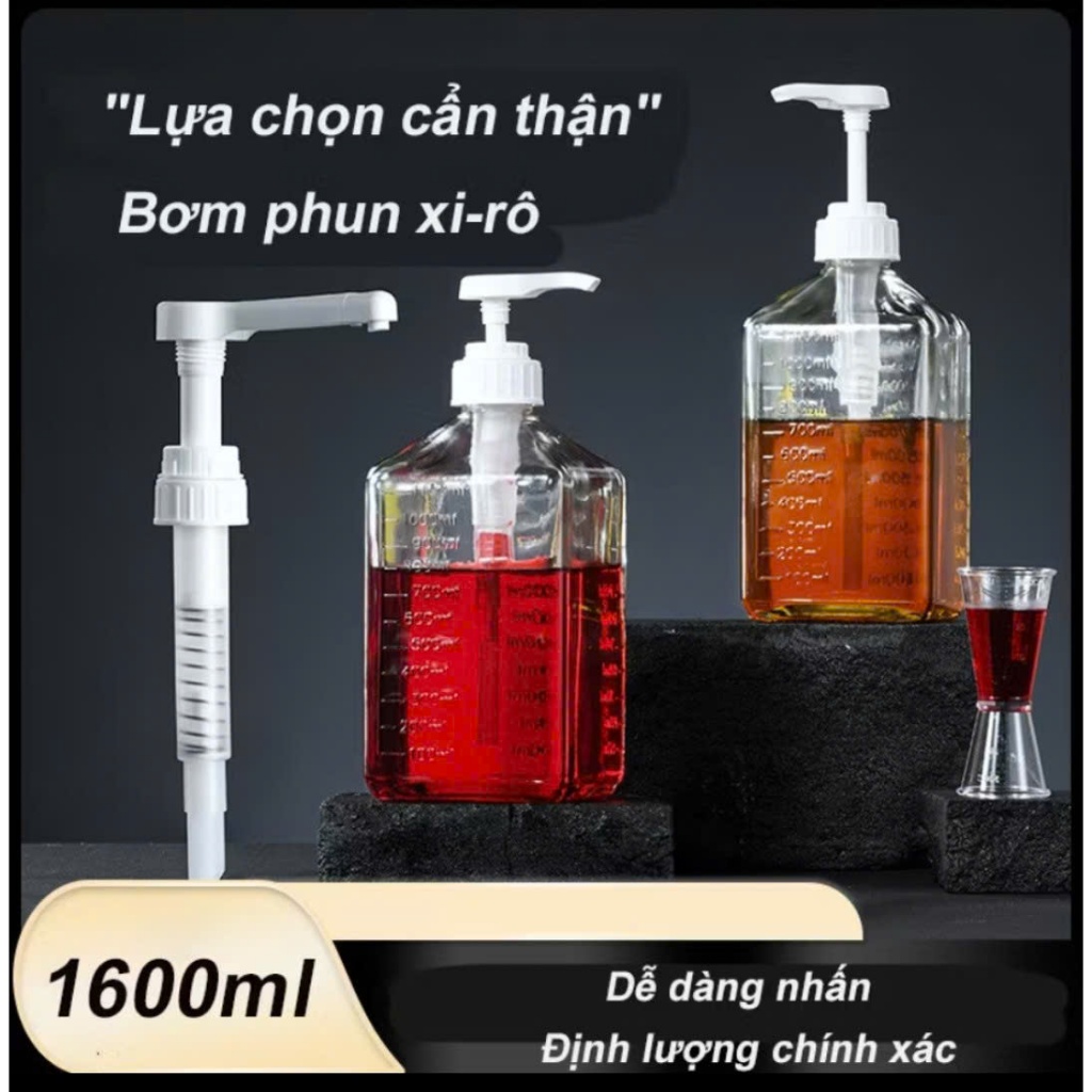 Bình Bơm Siro Có Vòi Pump 10ml Chia Vạch Bình Nhựa 1600mlDụng Cụ Pha Chế
