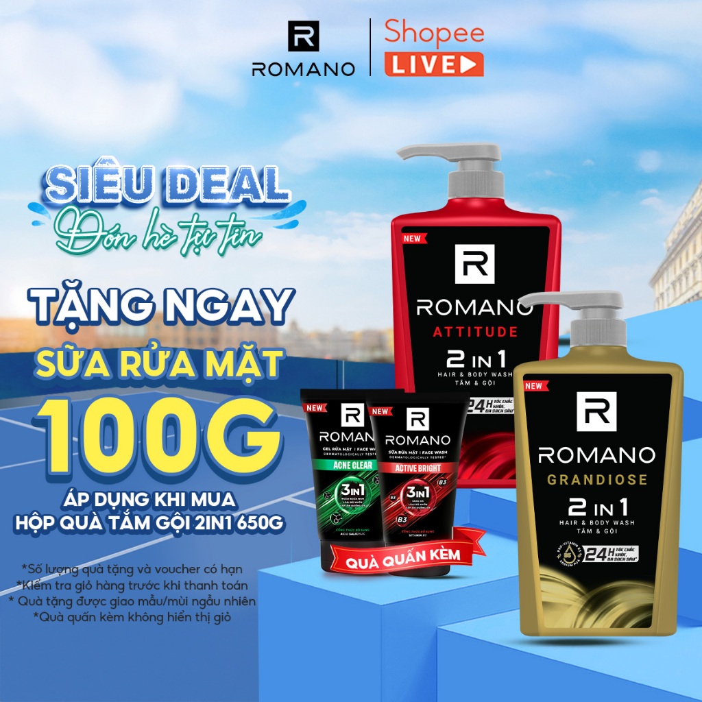 [SVIP] Tắm gội cho nam Romano 2in1 hương Nước hoa / Gen Z 650g / 610g / 812g / 900g chai