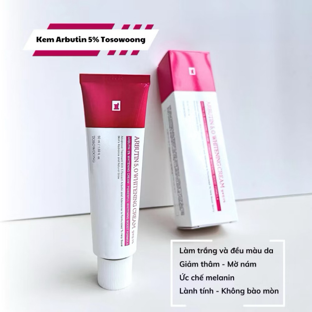 Kem dưỡng da giúp làm trắngTOSOWOONG ARBUTIN 5.0 WHITENING CREAM, 50ml/ tuýt, nhãn hàng Tosowoong  IS47