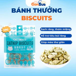 Bánh Thưởng Catnip Biscuits Dạng Bánh Quy Hình Con Cá Giúp Tiêu Búi Lông Cho Mèo gói 40gr