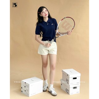 Áo len tăm nữ ngắn tay thời trang cổ cúc trước ngực thêu hình cún vằn đen dễ thương trẻ trung Twentyfive Fashion 6896
