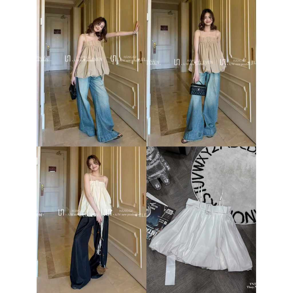 Áo 2 dây đai ngực thô bí phồng