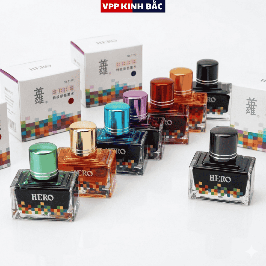 Mực Lọ Hero Cao Cấp – Mực Viết Bút Máy, Màu Đậm, Không Lem, Chính Hãng