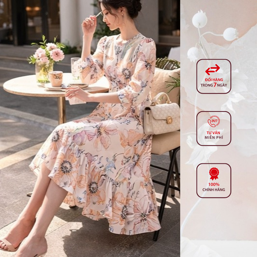 Đầm công sở HELEN thiết kế dáng xòe hoa cam đuôi cá DL414